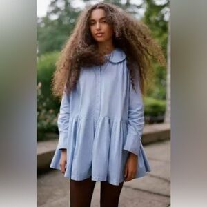 Urban Outfitters UO Sasha Pleated Frock Coat Dress in Light Blue
